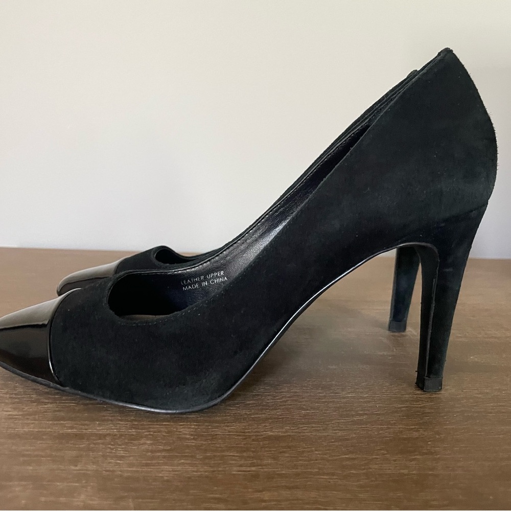 Tahari Black Suede Heels with Patent Toe - Picture 3 of 5